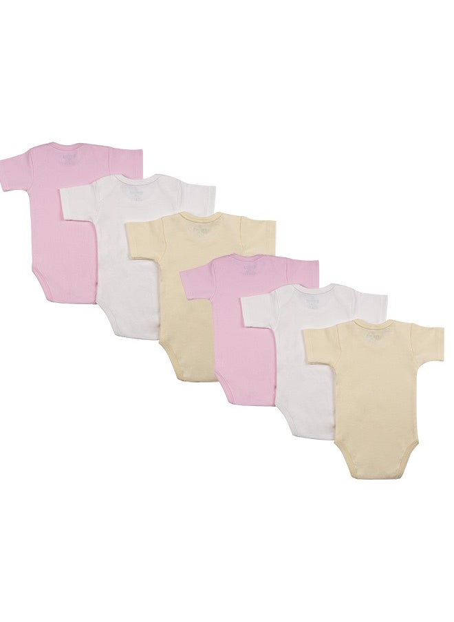 Babies Basic 100% Super Combed Cotton, Short Sleeves Romper/Bodysuit, For New Born To 24Months, Set Of 6 - Pink, Lemon, Cream  - Image 2