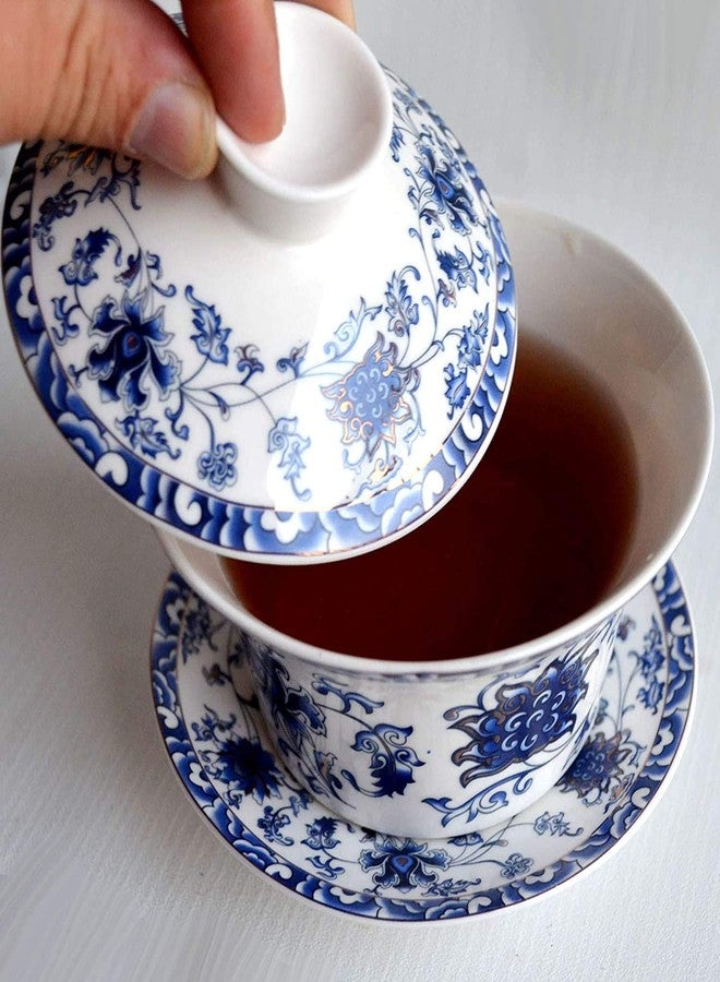 Eplze YBK Tech 10oz Large Gaiwan, Porcelain Kung Fu Tea Cup with Saucer and Lid, Chinese Traditional Gaiwan, Sancai Tea Bowl (1#) - Image 5