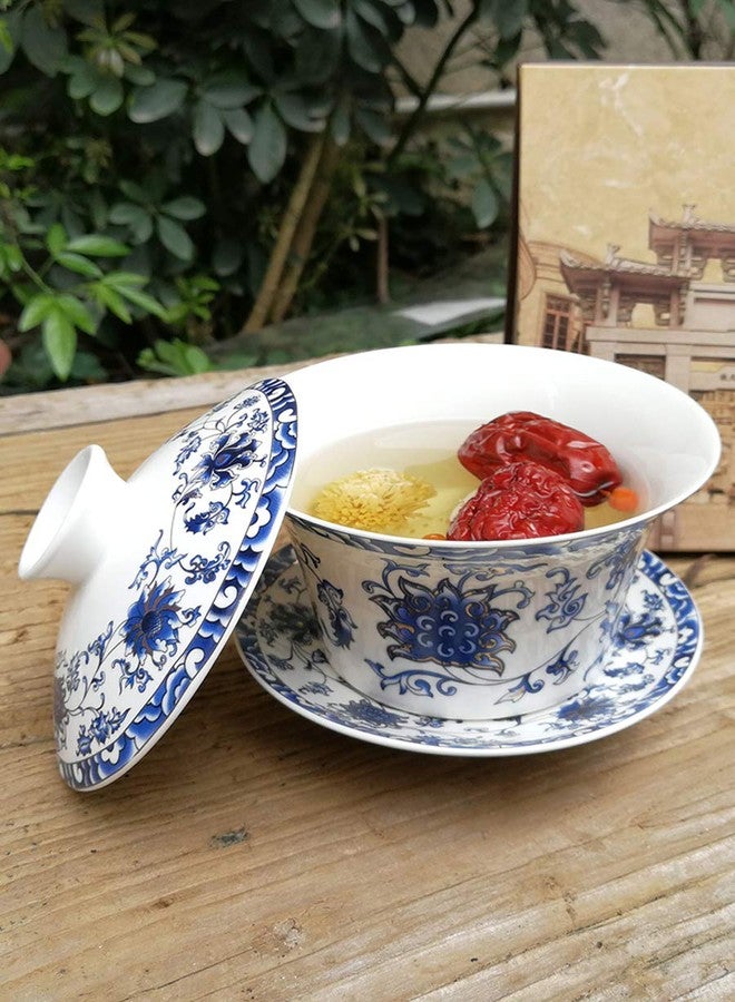 Eplze YBK Tech 10oz Large Gaiwan, Porcelain Kung Fu Tea Cup with Saucer and Lid, Chinese Traditional Gaiwan, Sancai Tea Bowl (1#) - Image 3