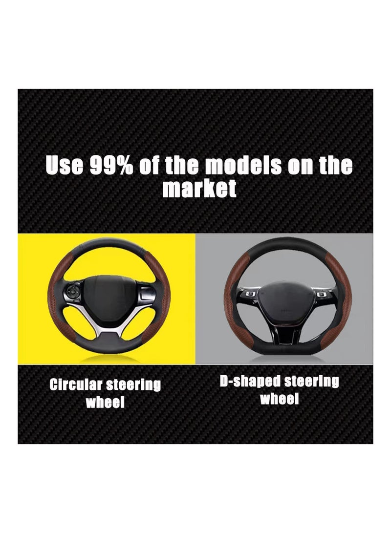 Carbon Fiber Pattern Steering Wheel Cover, Anti-Slip Segmented Steering Wheel Protector Car Accessory for Women&Man, Suitable for Most Models(Coffee) - Image 5