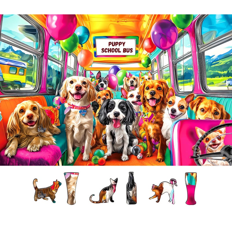 MINIWAN Puppy School Bus Party 500 Piece Puzzle for Adults Fun Puzzles for Adults 500 Pieces with HD Print Poster 23 X 15 Dust Free for Gifts Halloween Christmas Family Lovers - Image 3