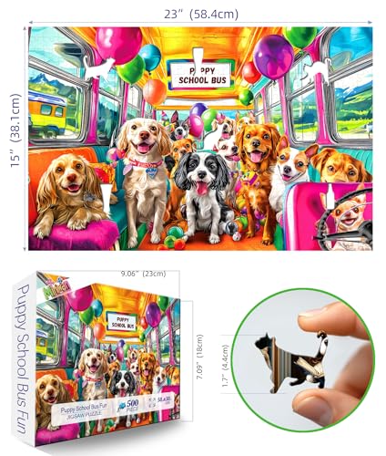 MINIWAN Puppy School Bus Party 500 Piece Puzzle for Adults Fun Puzzles for Adults 500 Pieces with HD Print Poster 23 X 15 Dust Free for Gifts Halloween Christmas Family Lovers - Image 5