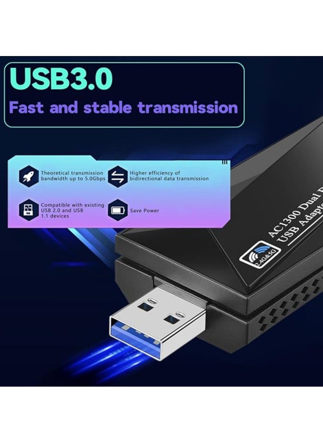 General 1300Mbps USB WiFi Adapter Dongle 2.4G/5G Dual Band Wi-Fi Adapter for Desktop PC, MU-MIMO, USB 3.0, Compatible with Windows 11, 10, 8.1, 8, 7, XP/Mac OS X  - Image 2