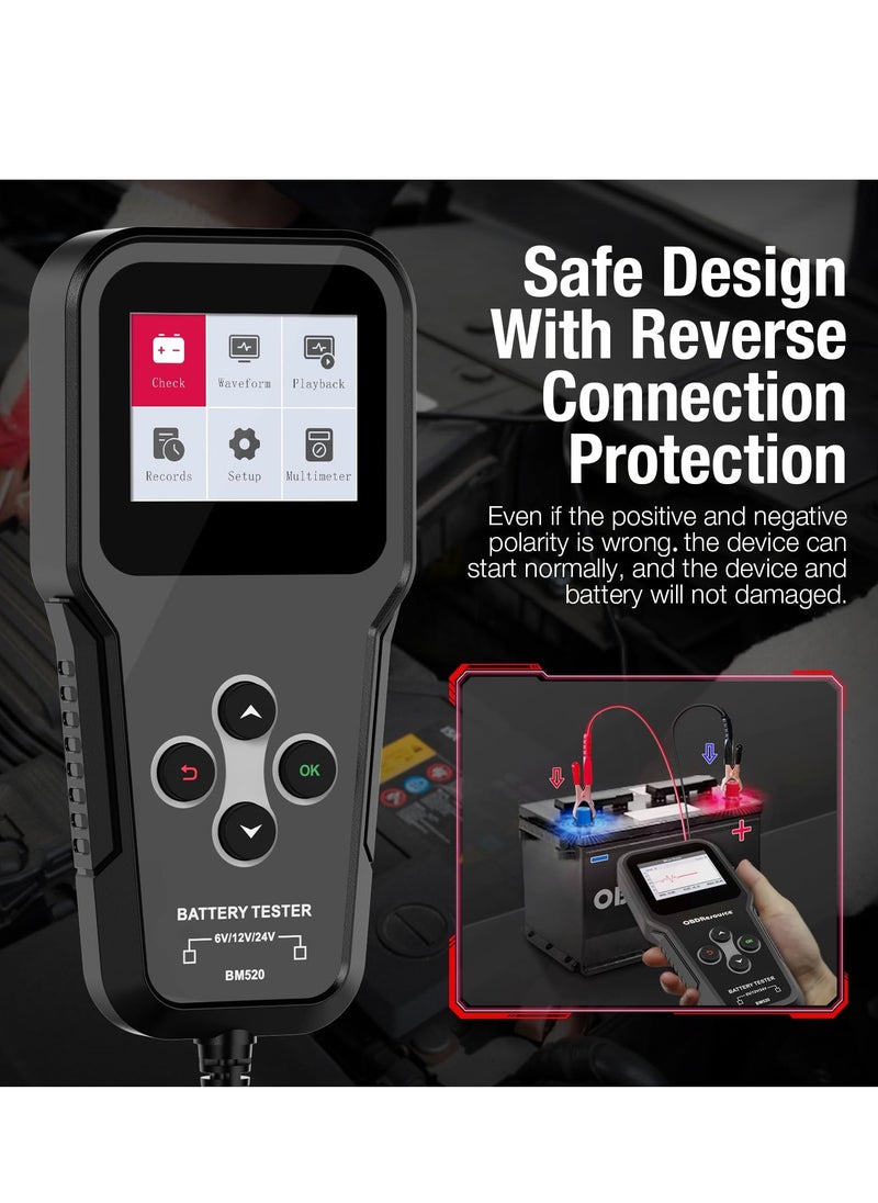 Multi-Voltage Car Battery Tester 6V 12V 24V, BM520 Automotive Battery Load Tester 100-2000 CCA Auto Battery Tester Digital Battery Analyzer Auto Battery Capacity and Load Tester for Car Motorcycle AT