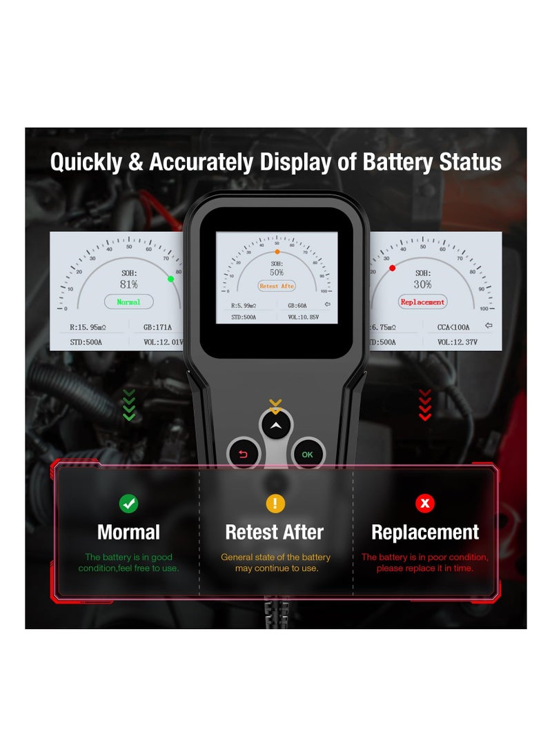 Multi-Voltage Car Battery Tester 6V 12V 24V, BM520 Automotive Battery Load Tester 100-2000 CCA Auto Battery Tester Digital Battery Analyzer Auto Battery Capacity and Load Tester for Car Motorcycle AT
