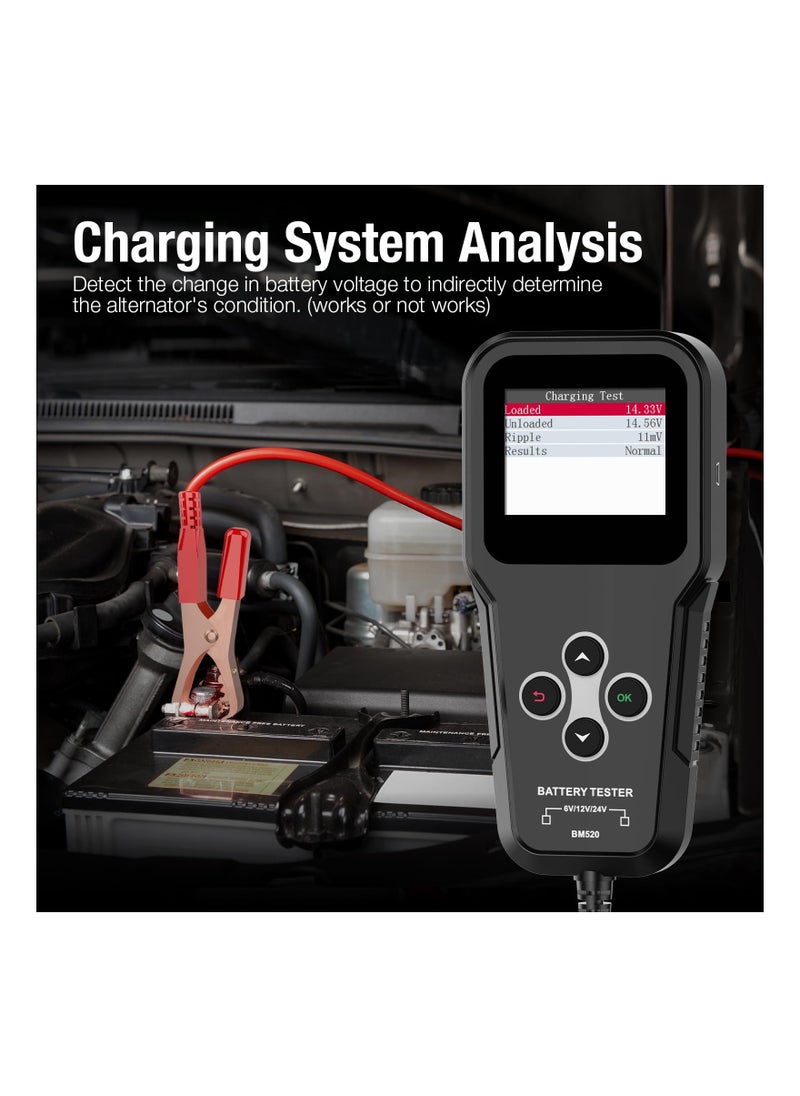 Multi-Voltage Car Battery Tester 6V 12V 24V, BM520 Automotive Battery Load Tester 100-2000 CCA Auto Battery Tester Digital Battery Analyzer Auto Battery Capacity and Load Tester for Car Motorcycle AT