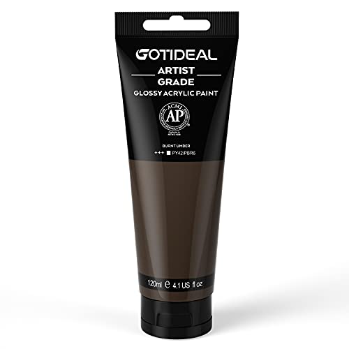 GOTIDEAL Acrylic Paint Burnt Umber Tubes(120ml, 4.1 oz) Non Toxic Non Fading,Rich Pigments for Painters, Adults & Kids, Ideal for Canvas Wood Clay Fabric Ceramic Craft Supplies (Burnt Umber) - Image 1