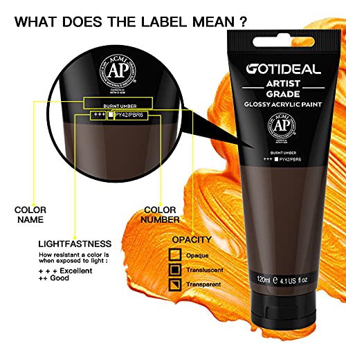 GOTIDEAL Acrylic Paint Burnt Umber Tubes(120ml, 4.1 oz) Non Toxic Non Fading,Rich Pigments for Painters, Adults & Kids, Ideal for Canvas Wood Clay Fabric Ceramic Craft Supplies (Burnt Umber) - Image 2