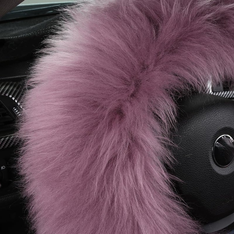 AOGELAN 3Pcs Set Fashion Fluffy Fuzzy Wool Fur Soft Car Steering Wheel Cover with Handbrake Cover & Gear Shift Cover for Women/Girls/Ladies Auto Long Wool Accessories - Image 2