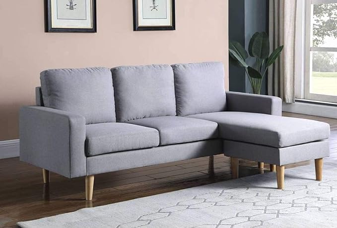 Harmony Home Studio Luxe L-Shaped Sectional Sofa w/Reversible Chaise, Wood Legs, Modern Scandinavian Corner Sofa Convertible Living room furniture, 194x128x87cm, Storm Grey, HC Home Canvas; Strom Grey - Image 1