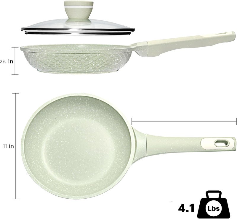 Xuanying Non Stick Frying Pan 11 Inch with Tempered Glass Lid - Super Nonstick, 100% PFOA/PFAS Free & Healthy Non-Toxic - Omelette & Egg Pan Skillet for All Stovetops (Induction/Gas/Electric), Dishwasher Safe - Image 2