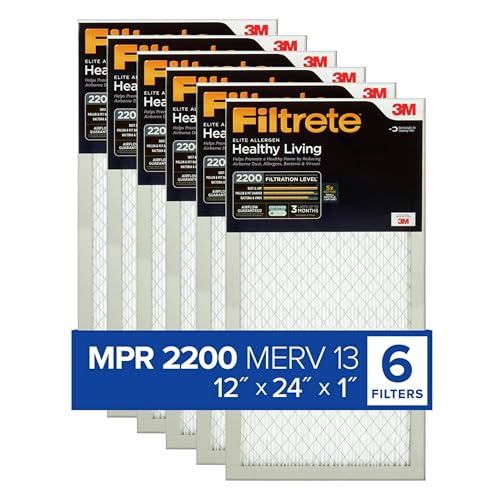 Filtrete 12x24x1 AC Furnace Air Filter MERV 13 MPR 2200 Elite Allergen Bacteria Virus Filter 3Month Pleated 1Inch Electrostatic Air Cleaning Filter 6Pack Actual Size 1169x2369x078 in - Image 1