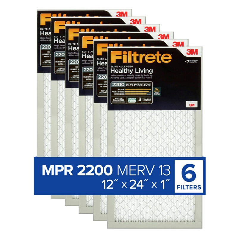 Filtrete 12x24x1 AC Furnace Air Filter MERV 13 MPR 2200 Elite Allergen Bacteria Virus Filter 3Month Pleated 1Inch Electrostatic Air Cleaning Filter 6Pack Actual Size 1169x2369x078 in - Image 2