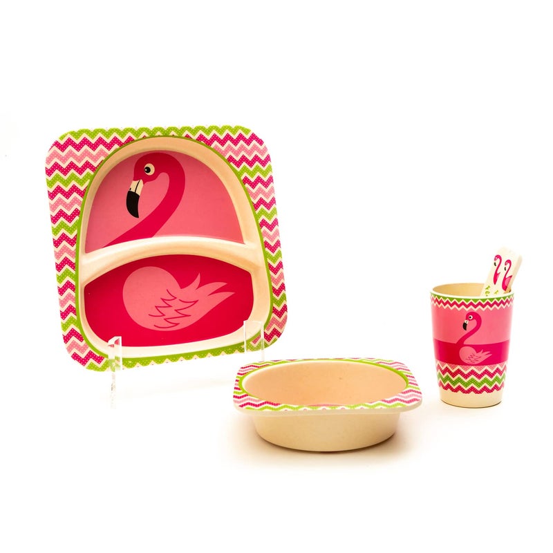 EZ Life EZ Life 5 Piece Kids Meal Set Smart Swan Eco Friendly Bamboo Fibre Plate Bowl Spoon Fork and Cup Pink and Multicolour Crockery Dinner Set Dinnerware Home Kitchen Kids Dinner Plate  - Image 4