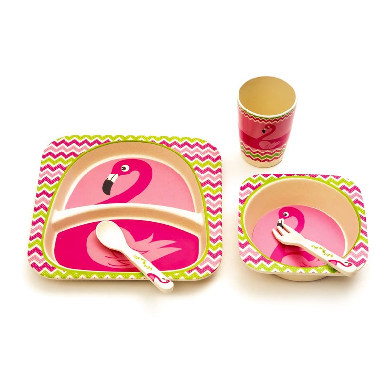 EZ Life EZ Life 5 Piece Kids Meal Set Smart Swan Eco Friendly Bamboo Fibre Plate Bowl Spoon Fork and Cup Pink and Multicolour Crockery Dinner Set Dinnerware Home Kitchen Kids Dinner Plate  - Image 5