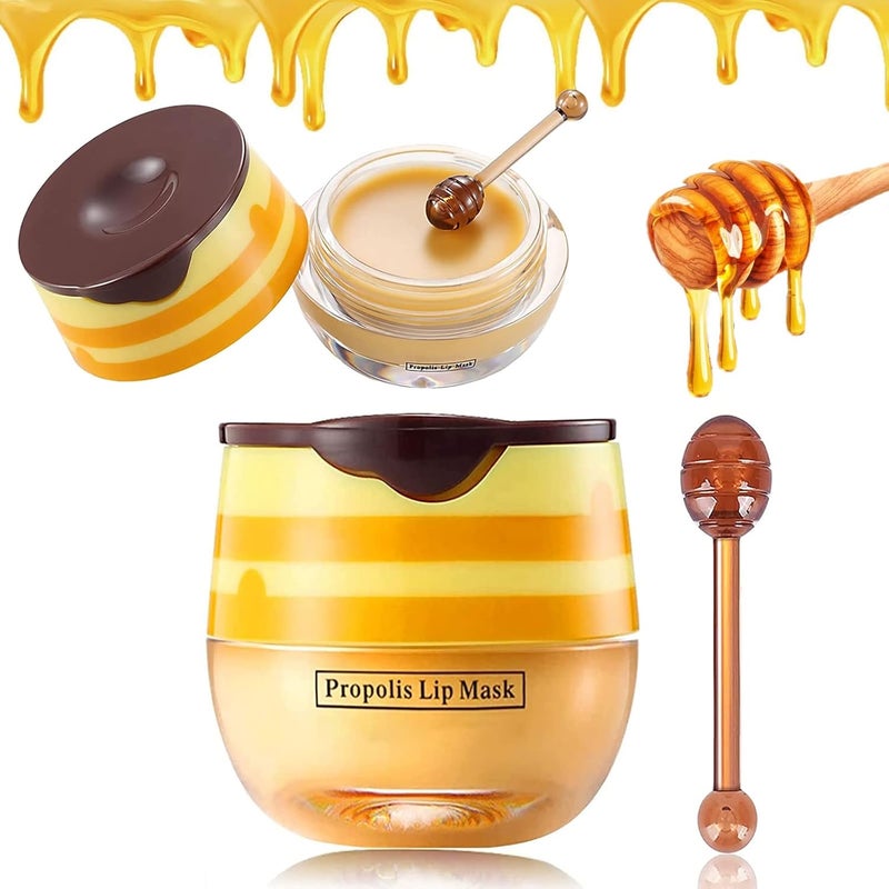 Honey Lip Balm Pot Honey Lip Mask Propolis Lip Mask Balm Moisturizing Hydrating Prevention Dry and Cracked Lip Scrubs Exfoliator 1 Pack Honey