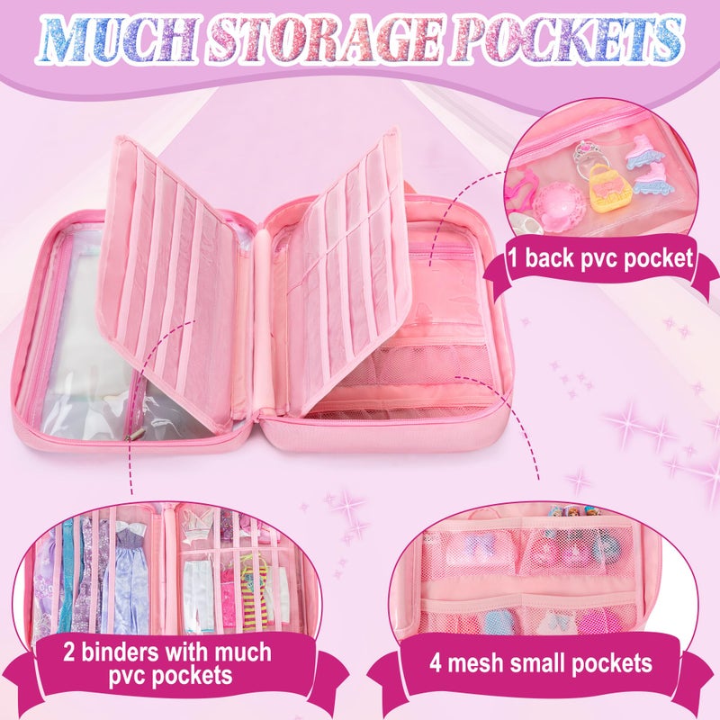GRAOSO Carrying Case Compatible with Barbie Clothes, Doll Accessories Organizer Bag, 2 Front Transparent Windows, 2 Binders with Several Storage Pockets, Extra Pockets for Doll Stuff, Pink, Case Only - Image 2