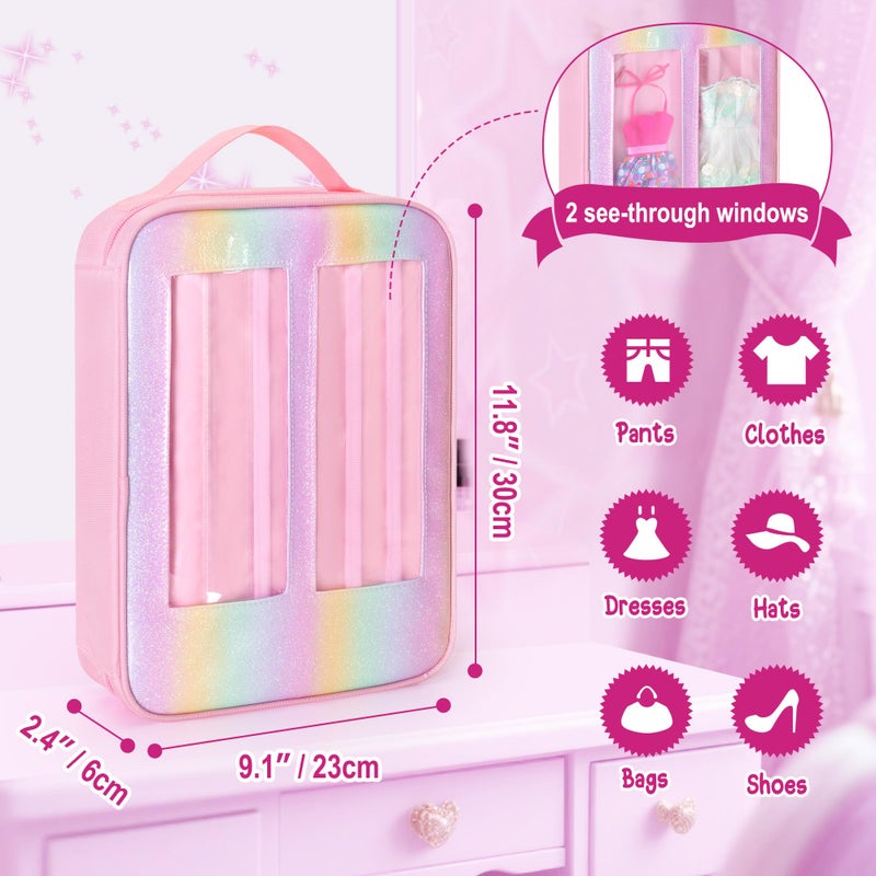 GRAOSO Carrying Case Compatible with Barbie Clothes, Doll Accessories Organizer Bag, 2 Front Transparent Windows, 2 Binders with Several Storage Pockets, Extra Pockets for Doll Stuff, Pink, Case Only - Image 3