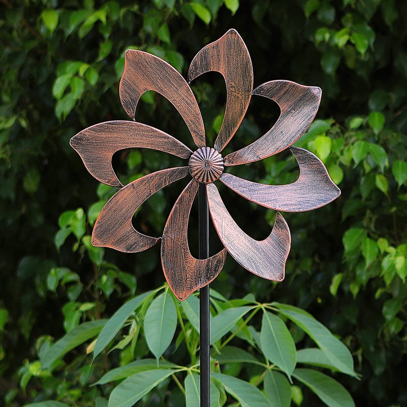 Starryfill Garden Wind Spinner Outdoor Metal Decoration Single Blade Easy Rotate with Vertical Sculpture Stake Construction for Patio Lawn Garden CopperColored - Image 2