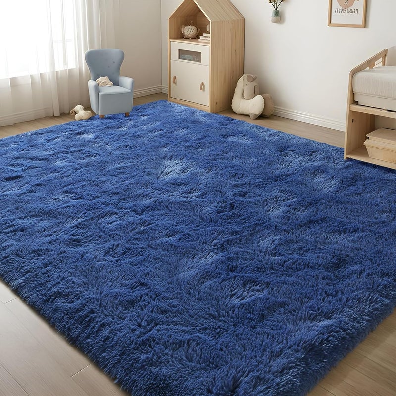 ISEAU Fluffy Rug Carpets Soft Shaggy Area Rugs Indoor Floor Mats for Kids Room Fuzzy Carpet Comfy Cute Nursery Mat Bedside Rug for Boys Girls Bedroom Living Room Home Decor, 6ft x 9ft, Light Navy - Image 5