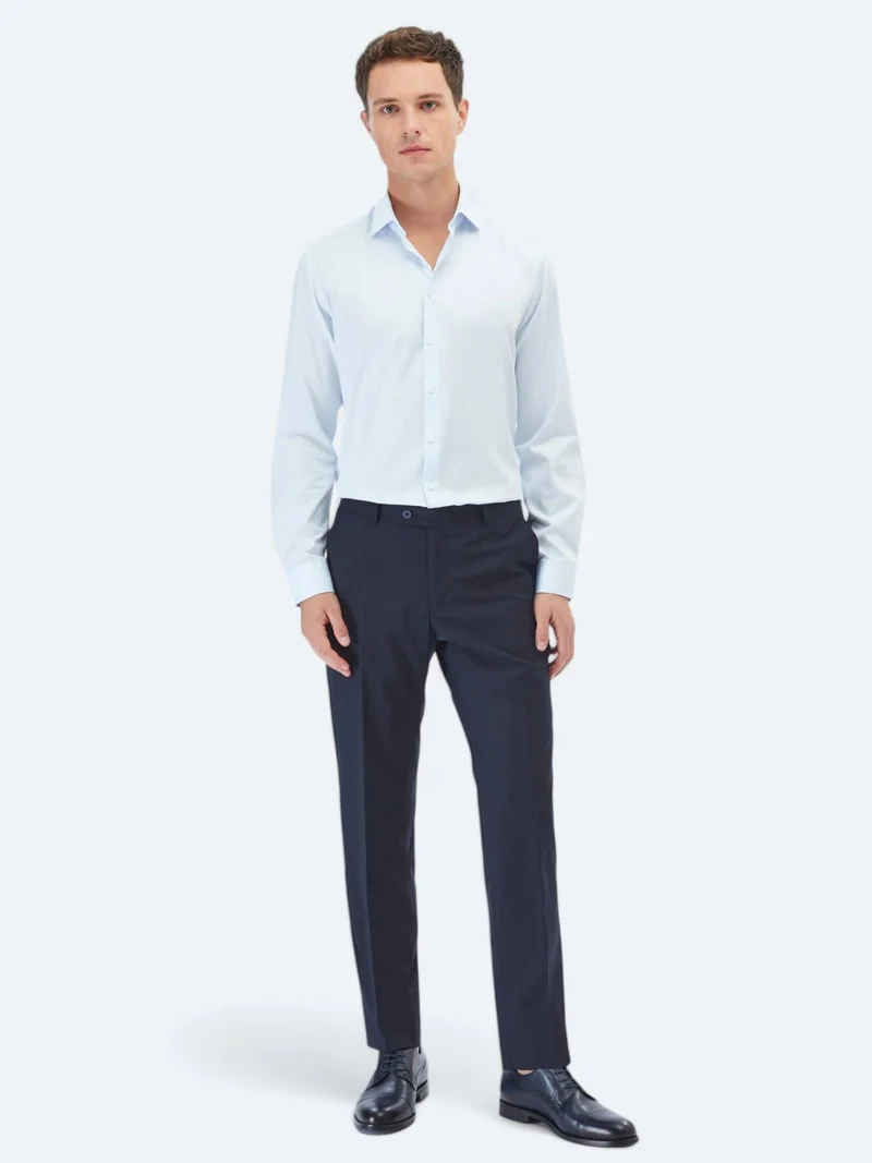 Kip Light Blue Plain Regular Fit Long Weaving Classical 100% Cotton Shirt