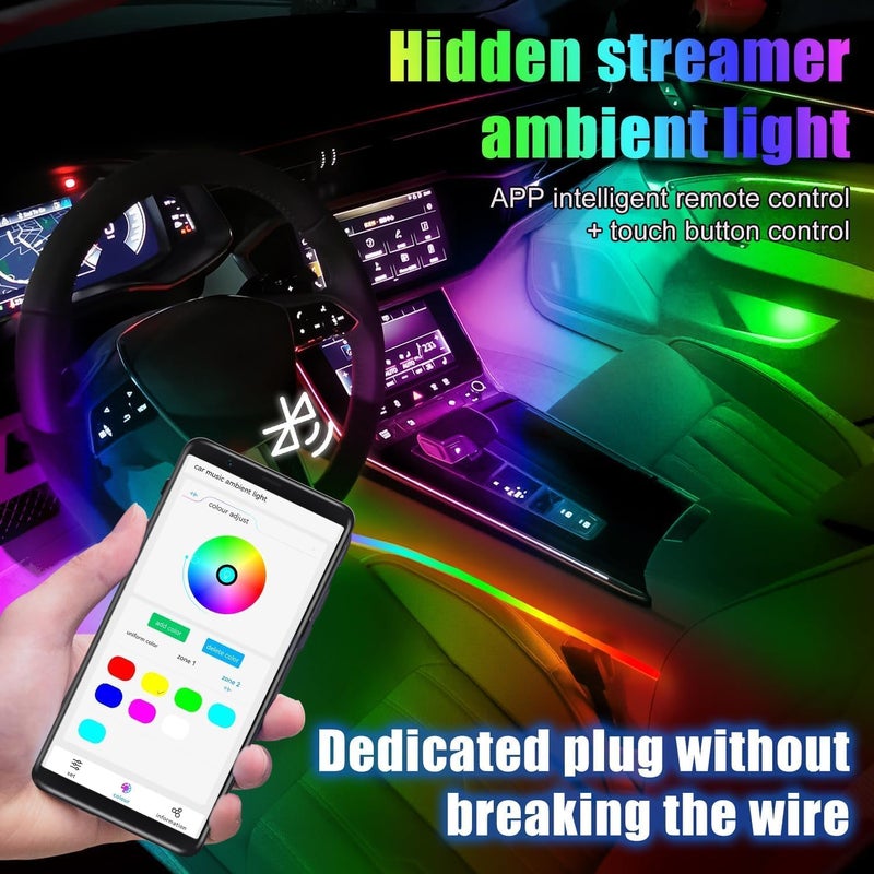Car Interior LED Light Strip Kit, Music Sync RGB Ambient Lighting, App Control with Voice Activation, Dashboard and Door Illumination 18Pcs - Image 3