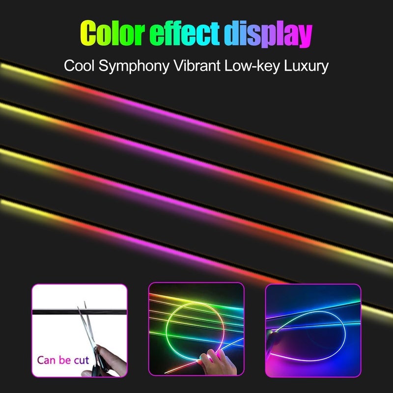 Car Interior LED Light Strip Kit, Music Sync RGB Ambient Lighting, App Control with Voice Activation, Dashboard and Door Illumination 18Pcs - Image 2