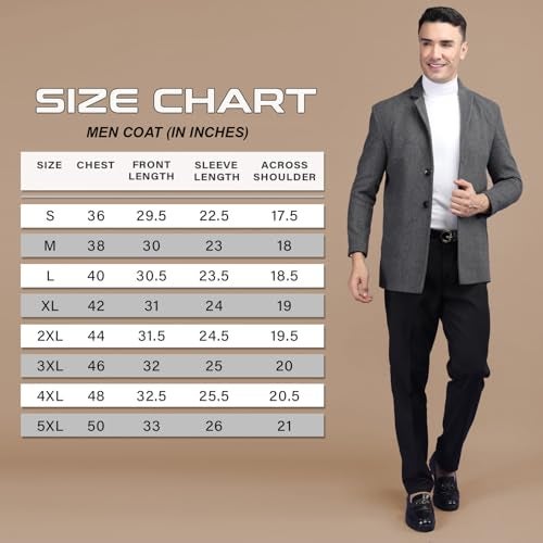 CHKOKKO Men Stylish Winter Coat Hip Length, Single Breasted Design with Notched Lapel Collar| Buttoned Cuffs and Front Side Pockets for Versatile Occasions Black S - Image 2