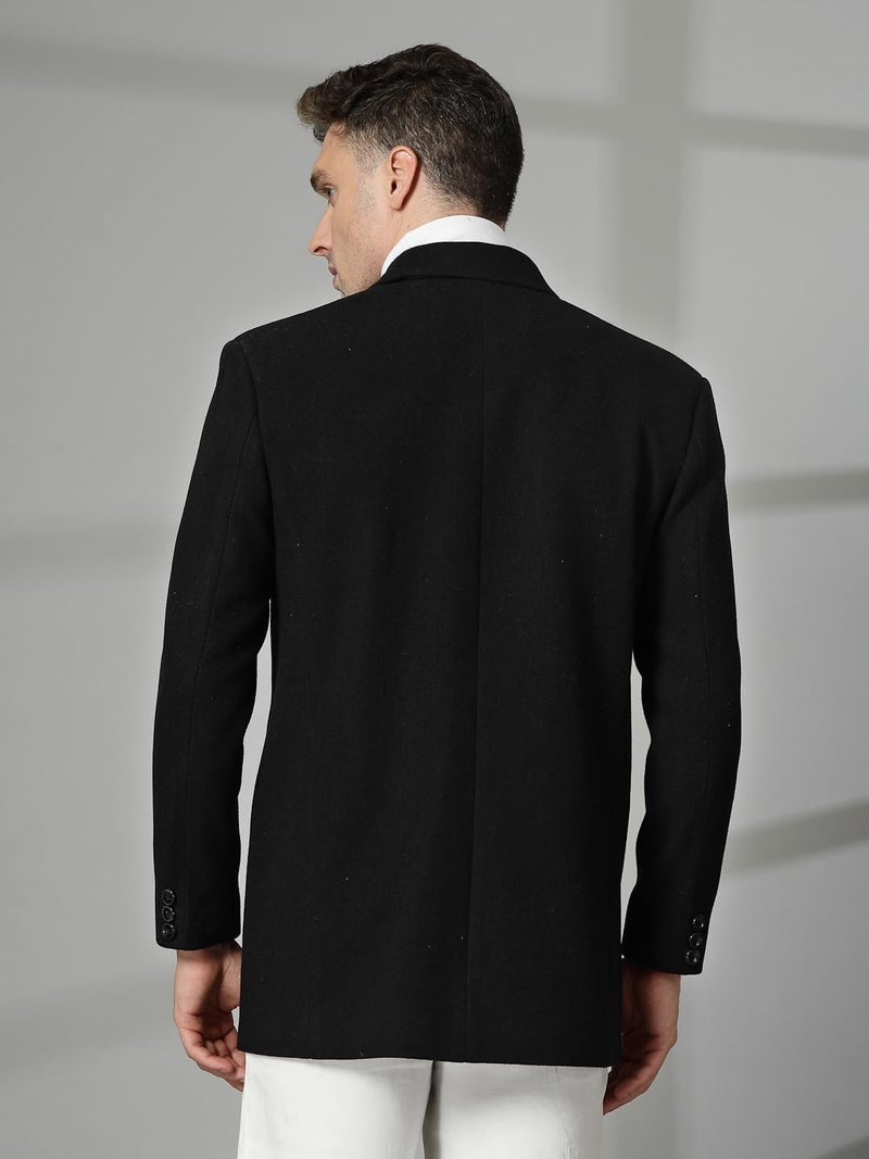 CHKOKKO Men Stylish Winter Coat Hip Length, Single Breasted Design with Notched Lapel Collar| Buttoned Cuffs and Front Side Pockets for Versatile Occasions Black S - Image 4