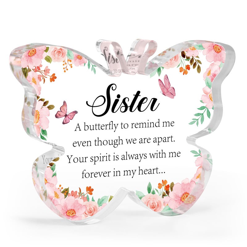 Hakumata Sympathy for Loss of Sister, Thinking of Sister Memorial Condolence Gifts Butterfly Acrylic Table Decor Bereavement Remembrance Gifts for Loss of Loved One for Table Centerpieces Remembrance - Image 1
