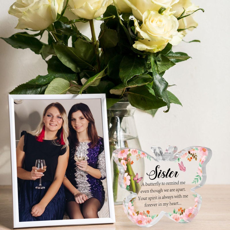 Hakumata Sympathy for Loss of Sister, Thinking of Sister Memorial Condolence Gifts Butterfly Acrylic Table Decor Bereavement Remembrance Gifts for Loss of Loved One for Table Centerpieces Remembrance - Image 3