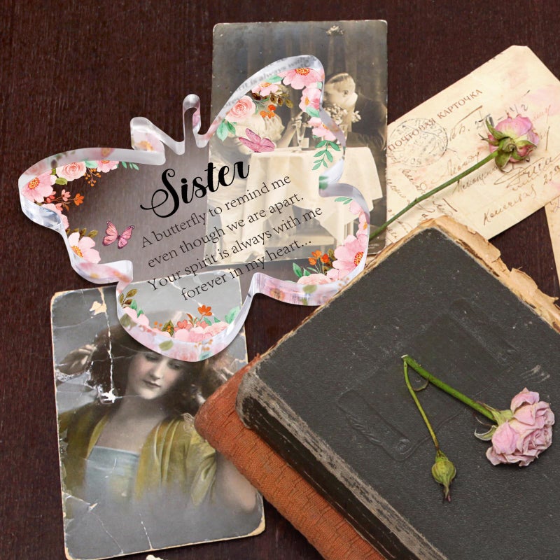 Hakumata Sympathy for Loss of Sister, Thinking of Sister Memorial Condolence Gifts Butterfly Acrylic Table Decor Bereavement Remembrance Gifts for Loss of Loved One for Table Centerpieces Remembrance - Image 4