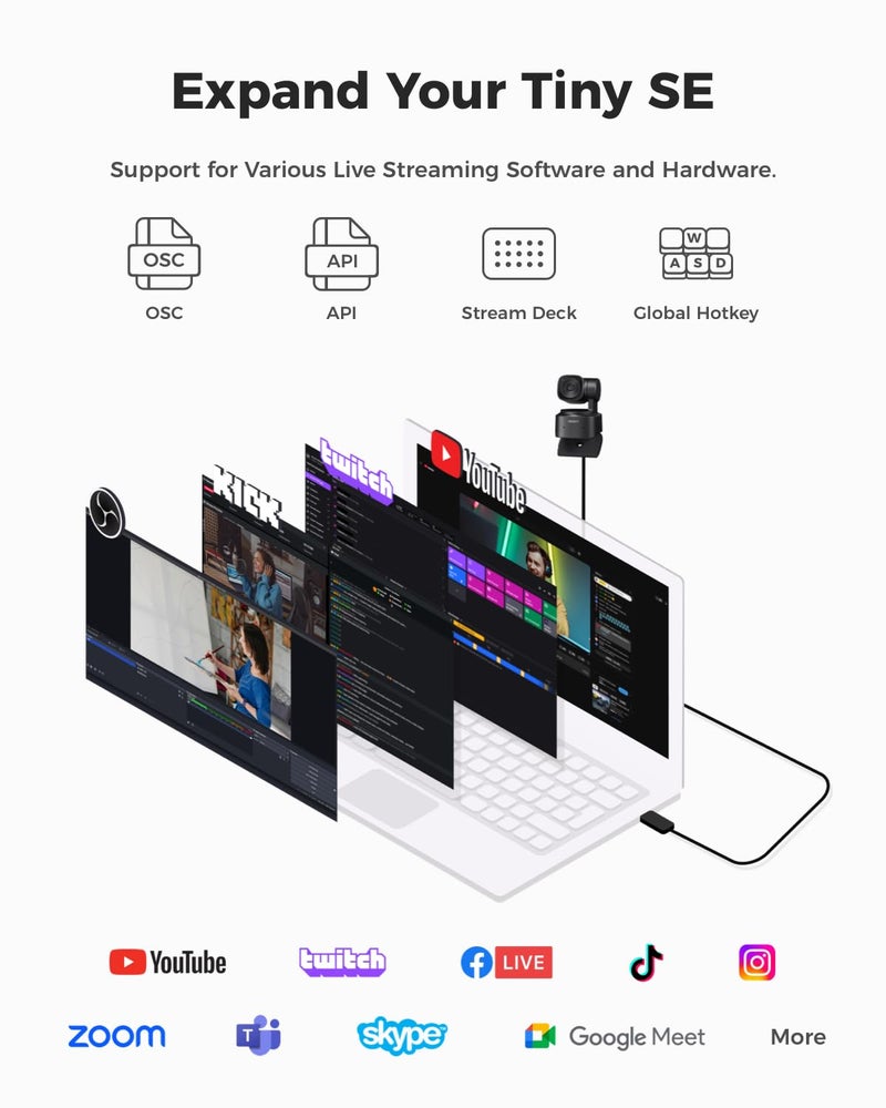 OBSBOT كاميرا ويب OBSBOT Tiny SE-1080P 100FPS-حامل ثلاثي إضافي-مكالمات فيديو، كاميرا ويب HD PTZ، مستشعر 1/2.8"، تحكم بالإيماءات، زوم 4X، تتبع تلقائي بالذكاء الاصطناعي، بث مباشر للألعاب/الاجتماعات/التعليم-كاميرا ويب لجهاز الكمبيوتر المكتبي، الكمبيوتر الشخصي، اللابتوب - Image 4