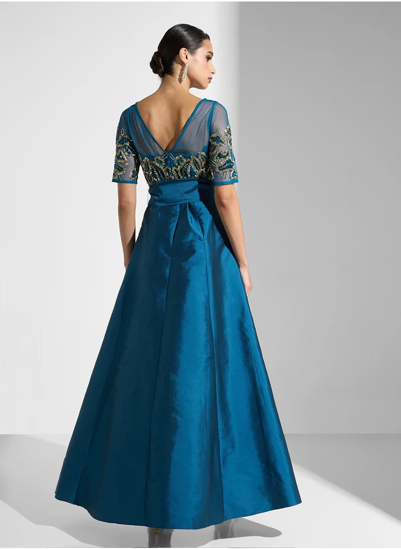 ادريانا بابيل Bead Taffeta Long Dress