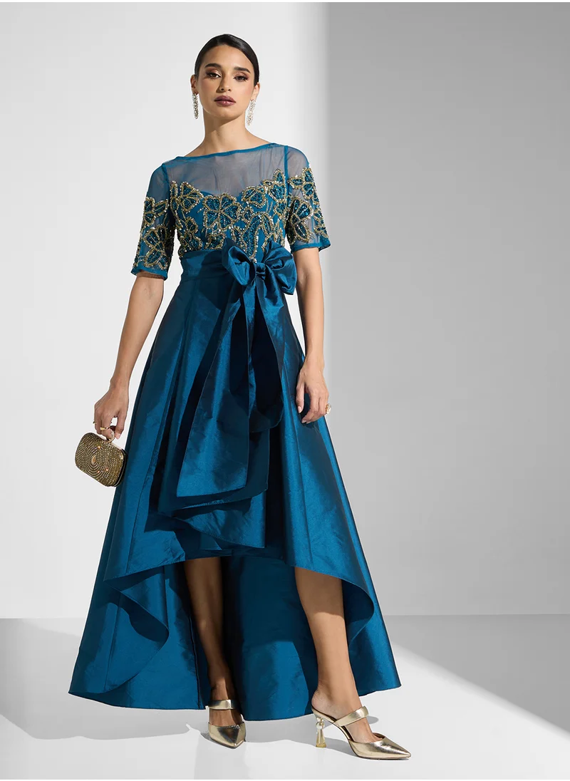 Adrianna Papell Bead Taffeta Long Dress