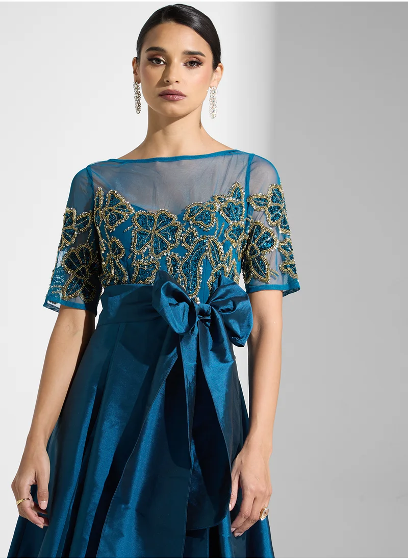 Adrianna Papell Bead Taffeta Long Dress