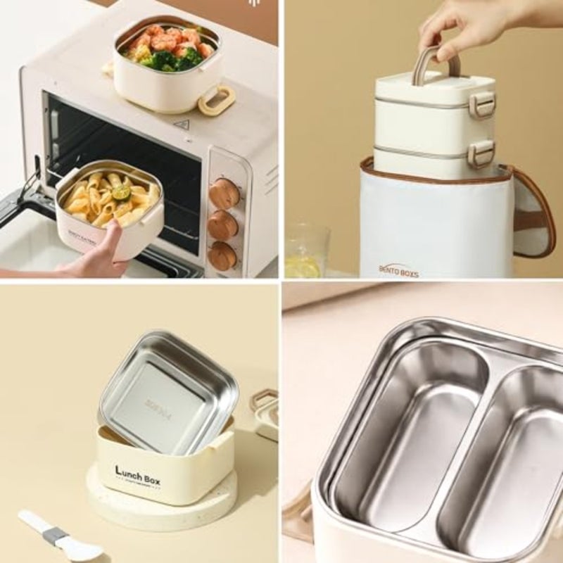 3-Layer Stainless Steel Lunch Box for Adults with Insulated Bag and Spoon, Leakproof Bento Lunch Box with Compartments, Thermal Lunch Box Set for Office, Work, Picnic, Travel - Image 4