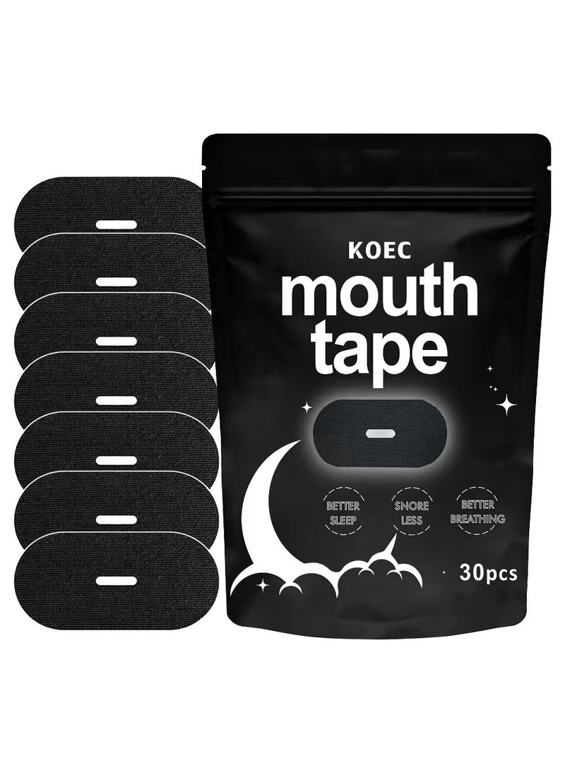 KOEC Mouth Tape for Sleeping - Anti Snoring Strips for Better Sleep - Comfortable & Hypoallergenic - Promote Nasal Breathing (Black, 30)  - Image 1