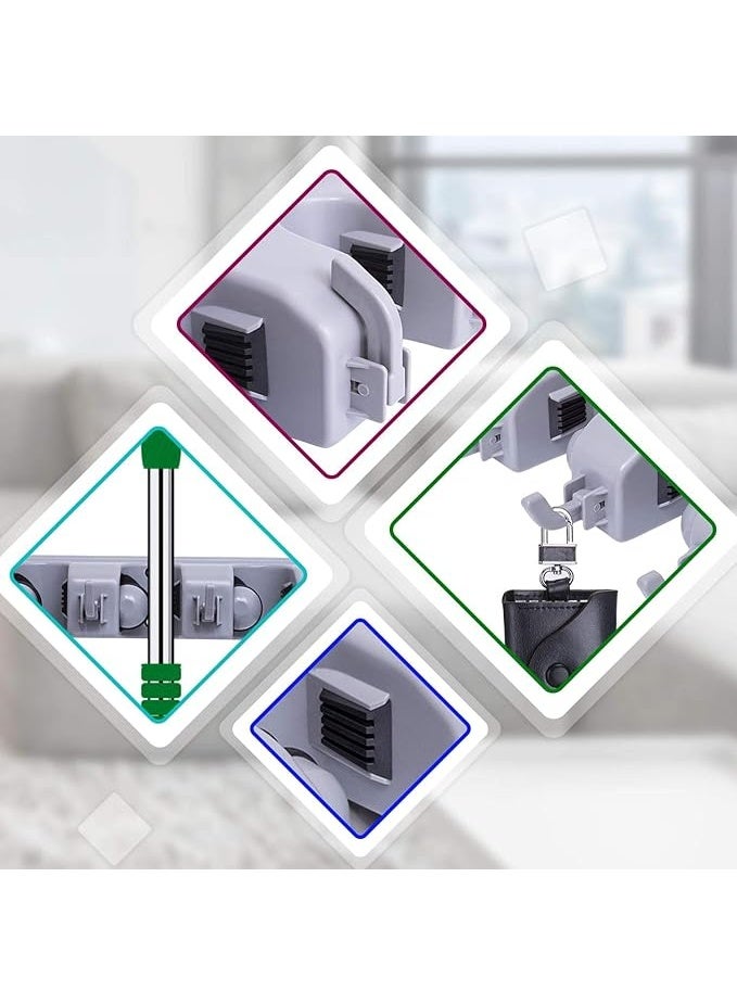 حامل مكنسة معلق على الحائط منظم مكنسة حامل ممسحة أدوات حديقة تخزين وترتيب مع خطاطيف قوية - Image 5