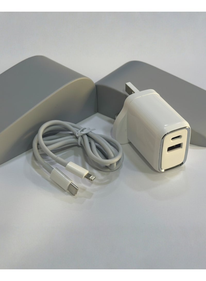 اتش اس HS Brand CH115 20W PD + QC 3.0 Fast Charger – Dual Port USB-A & USB-C Wall Adapter with Smart Chip, Quick Charging for iPhone, Samsung, Xiaomi, and More - Image 1