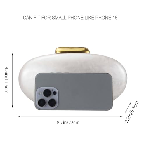 DEBIMY Shell Acrylic Evening Clutch Purse for Women Egg Shape Acrylic Handbags Oval Wedding Party Shoulder Crossbody Bag White Beige - Image 2