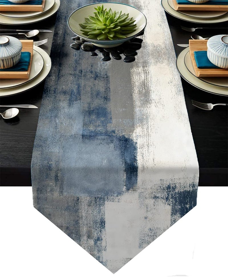 Blue and Grey Table RunnerBlue Abstract Modern Art Burlap Table Runners for Table Dresser Runner Farmhouse Style for Dinner Party Holidays Home Decoration Blue and Grey 13x 91