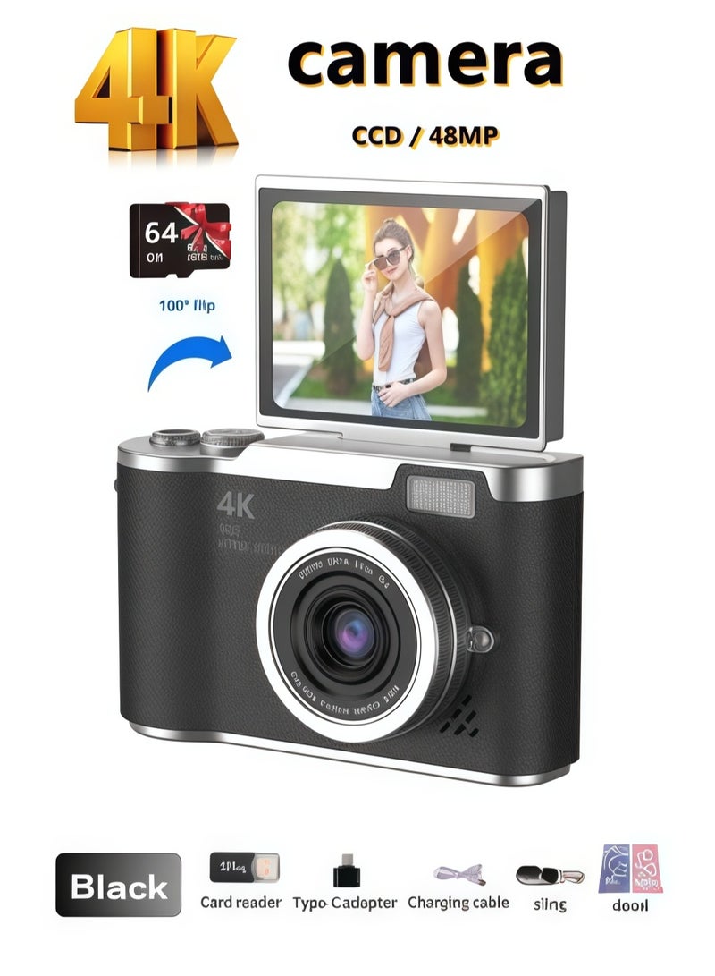 Generic 4K CCD Digital Zoom Student Camera 48MP Portable Selfie God 180 ° Flip Screen+64G SD Card Free Gift  - Image 1