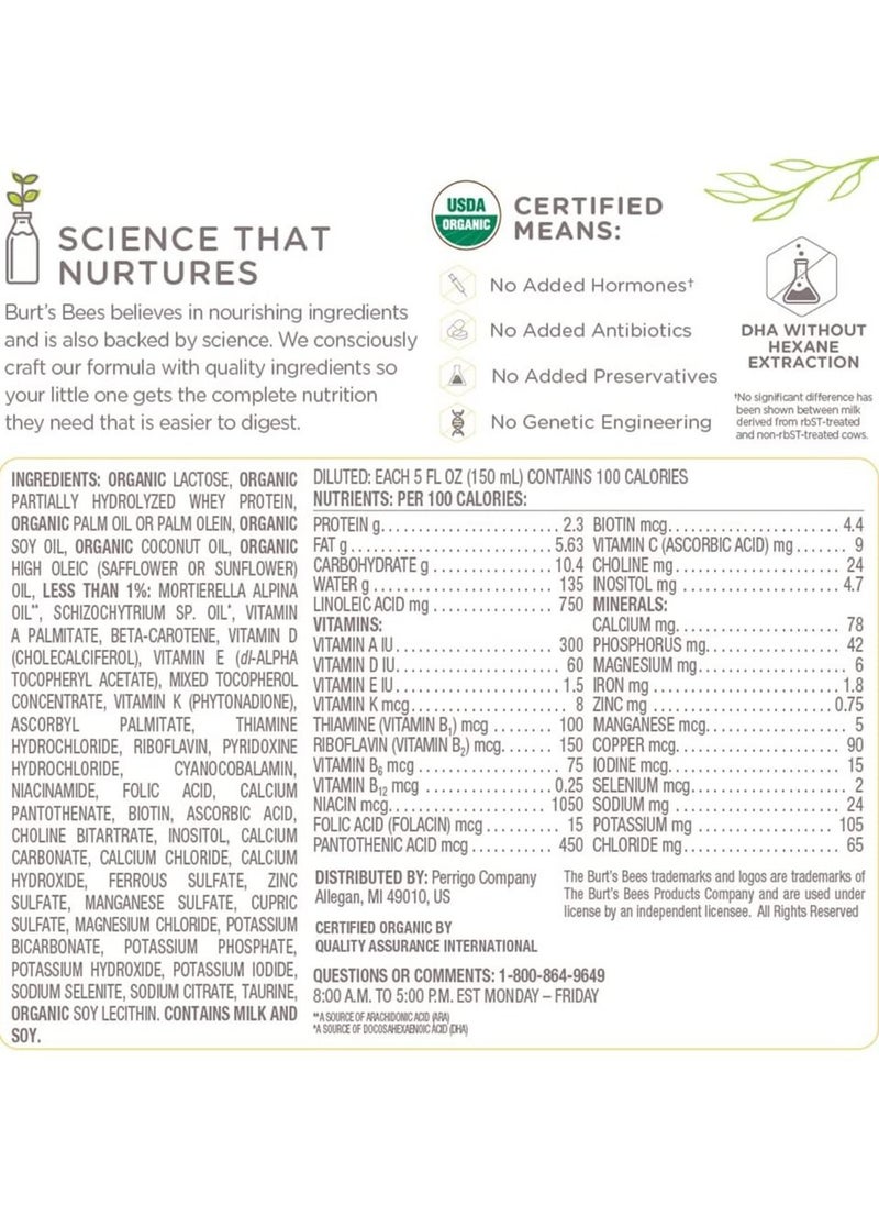 Burt's Bees - Burt's Bees Baby Organic Ultra Gentle Infant Formula with Iron, White, 23.2 Oz - Image 1