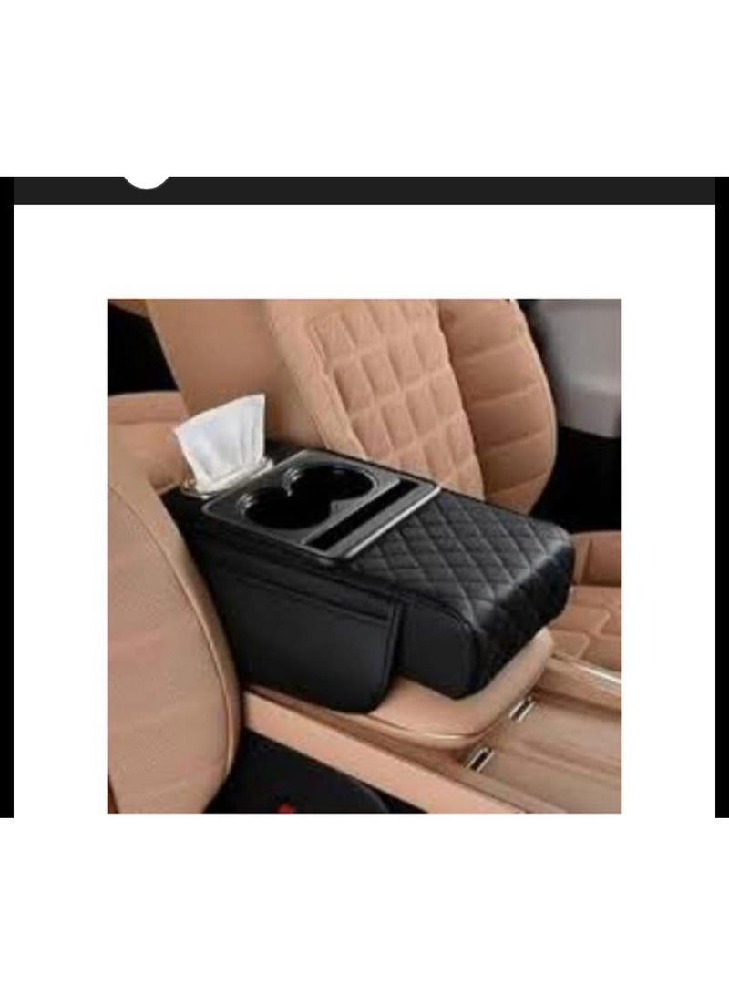 Car armrest cushion - thick padding with compartments for cups and tissues, multi-color storage organizer, ideal for the car center console and driver comfort. Random color. - Image 2