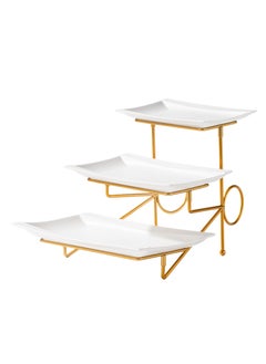 Shallow Shallow Elegant Porcelain 3 Tier White Plate with Gold Stand  - Image 1