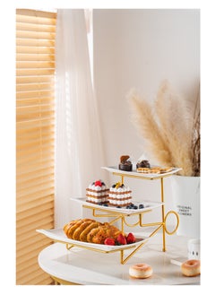 Shallow Shallow Elegant Porcelain 3 Tier White Plate with Gold Stand  - Image 2