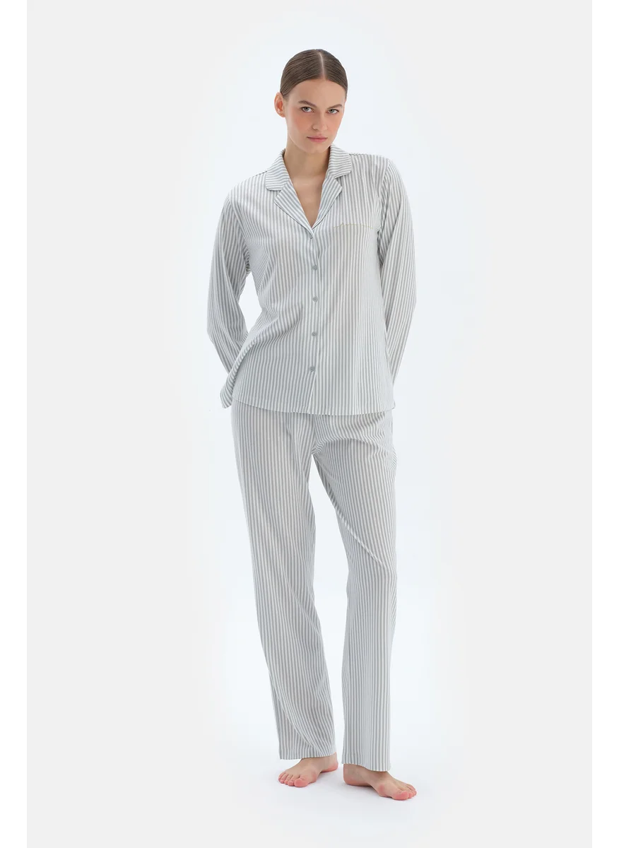 داجي Striped Shirt & Trousers Pajama Set Spread Collar Cotton Blend Mid Rise Regular/Classic Fit Sleepwear