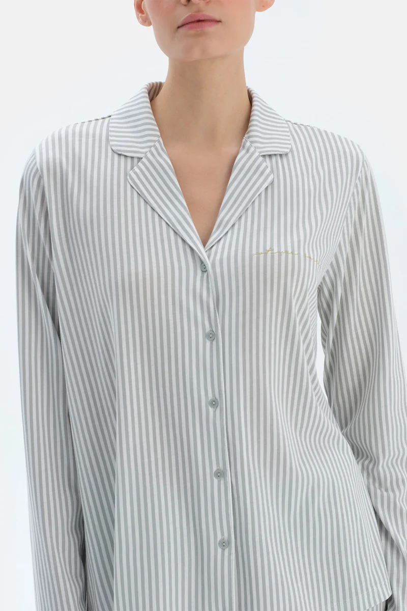 dagi Striped Shirt & Trousers Pajama Set Spread Collar Cotton Blend Mid Rise Regular/Classic Fit Sleepwear