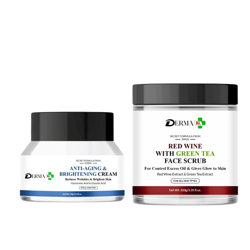 DERMAKR DERMA KR AntiAging Cream and Red Wine Green Tea Face Scrub Skincare Kit Combo Pack2 150g - Image 1